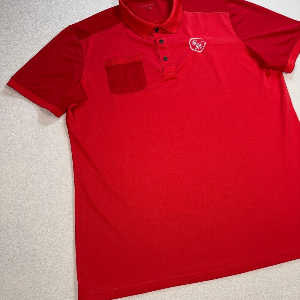 Galvin Green Golf Polo Men's XL Red Pocket Stretch Chinese‎ Character Logo Shirt - Picture 6 of 14